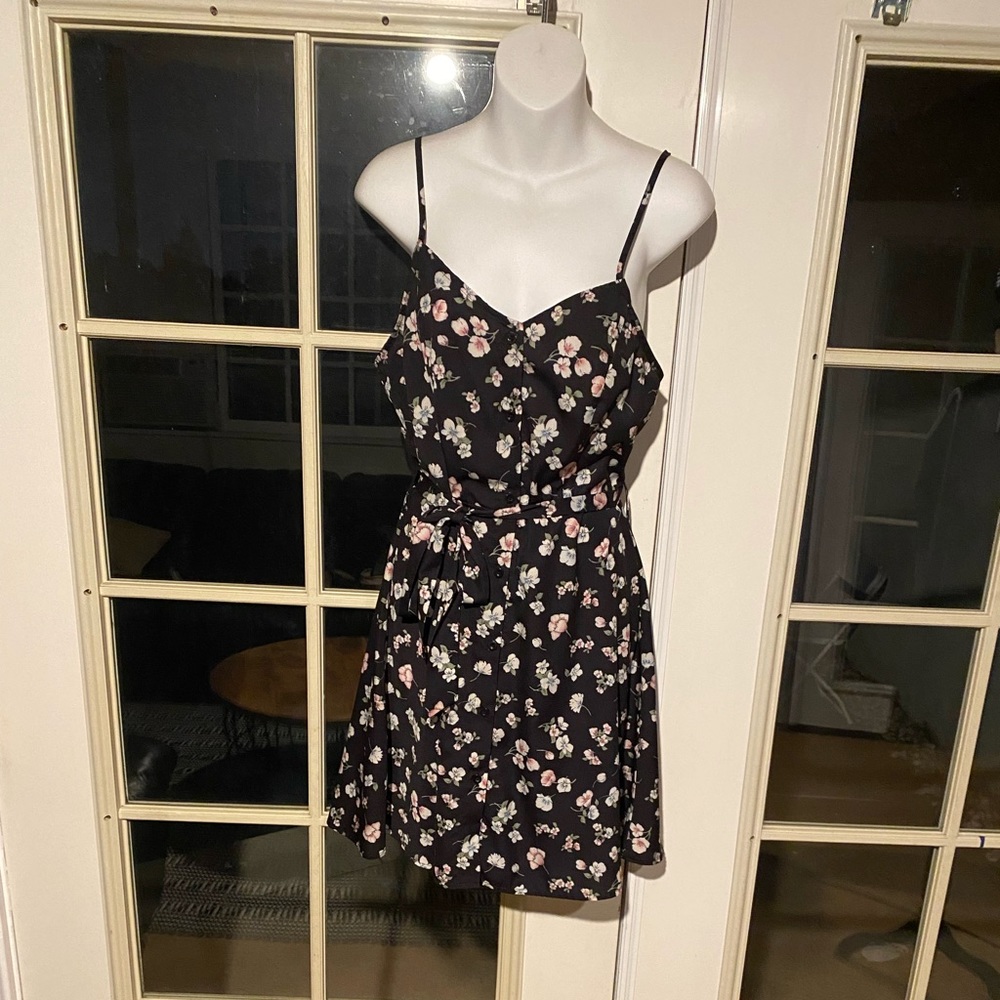 Black floral dress with button up front